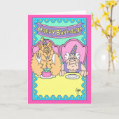 ケーキのバースデー・カードを持つくま カード (黄色い花)