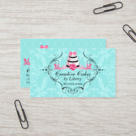 ケーキのベーカリーのダマスク織の水のピンク 名刺