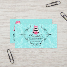 ケーキのベーカリーのダマスク織の水のピンク 名刺