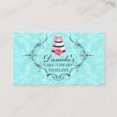 ケーキのベーカリーのダマスク織の水のピンク 名刺 (正面)