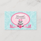 ケーキのベーカリーのダマスク織の水のピンク 名刺 (正面)