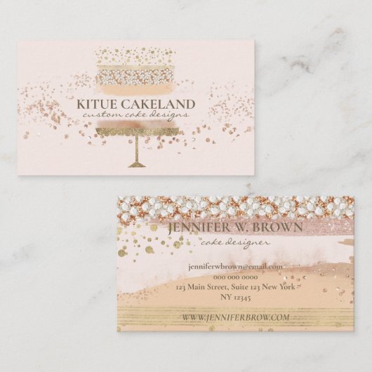 ケーキのベーカーのロゴ赤面ピンク背景 名刺 (正面/裏面)