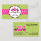 ケーキのポップおよびカップケーキの緑のピンク 名刺 (正面/裏面)