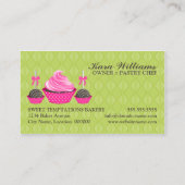 ケーキのポップおよびカップケーキの緑のピンク 名刺 (裏面)