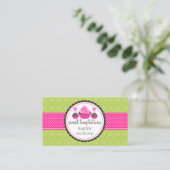 ケーキのポップおよびカップケーキの緑のピンク 名刺 (スタンド正面)