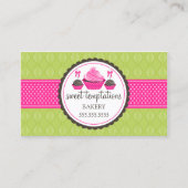ケーキのポップおよびカップケーキの緑のピンク 名刺 (正面)