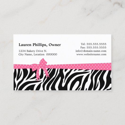ケーキのポップのシマウマのストライプなリボンのベーカリー 名刺 (裏面)