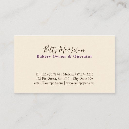 ケーキのポップ・アートのなベーカリーのデザイン 名刺 (裏面)