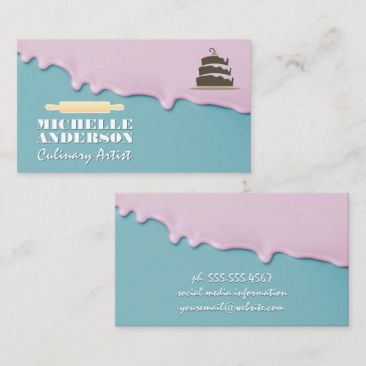 ケーキのロゴ |の転がピン |つや消し 名刺 (正面/裏面)