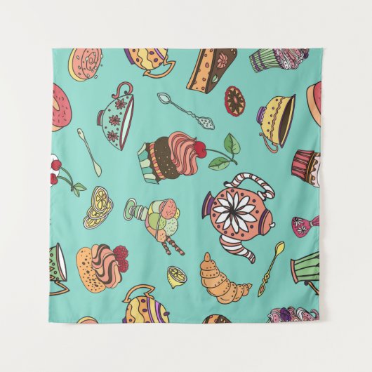 ケーキのヴィンテージシームレスパターン タペストリー (正面(横))