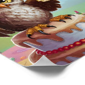 ケーキの上に立って誕生日の帽子をかぶったフクロウ ポスター (角)