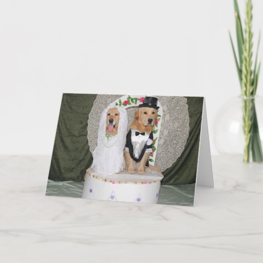 ケーキの上のゴールデンウエディングカップル カード (正面)