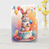 ケーキの可愛い祝ウサギ！ |カード カード (黄色い花)