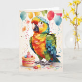 ケーキの可愛い祝オウム! |カード カード (黄色い花)