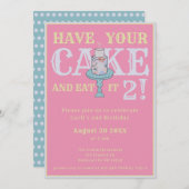 ケーキの女の子おもしろいを二誕生日 招待状 (正面/裏面)