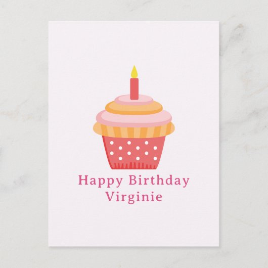 ケーキの女の子 誕生日 ピンク ポストカード (正面)