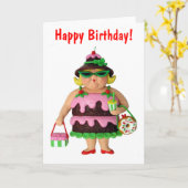 ケーキの女性 カード (黄色い花)