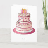 ケーキの後ろに立つ鳥帽子をかぶったフクロウ カード (裏面)