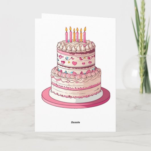 ケーキの後ろに立つ鳥帽子をかぶったフクロウ カード (裏面)