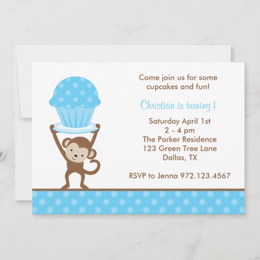 ケーキの猿の誕生日招待状 招待状 (正面)