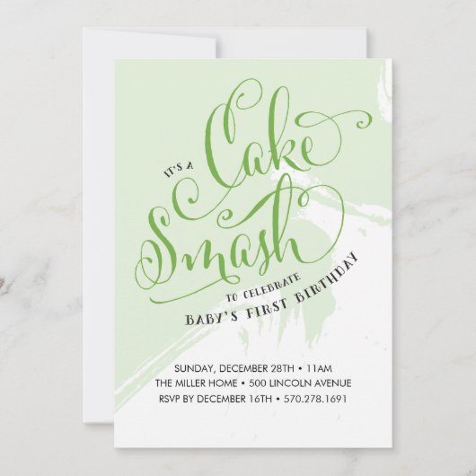 ケーキの粉砕の誕生日の招待状、中立カード 招待状 (正面)