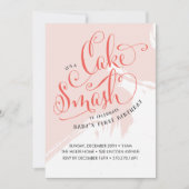 ケーキの粉砕の誕生日の招待状、女の子カード 招待状 (正面)