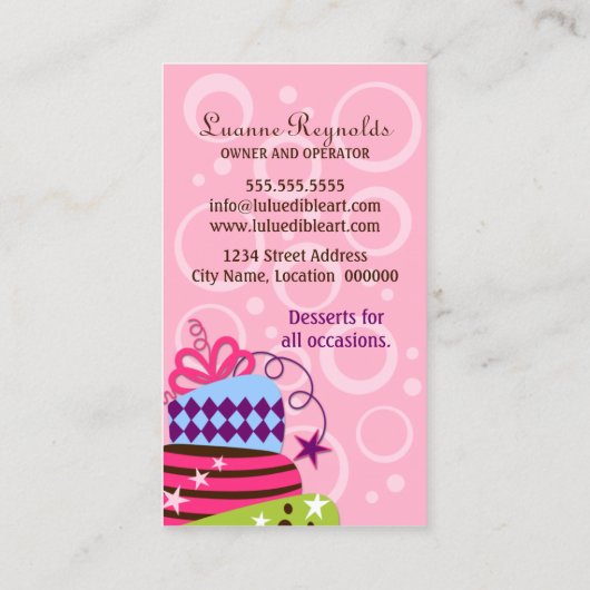 ケーキの芸術のベーカリー 名刺 (裏面)
