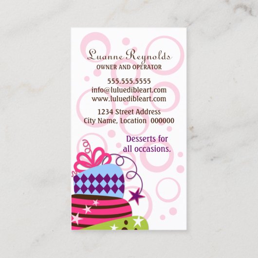 ケーキの芸術のベーカリー 名刺 (裏面)