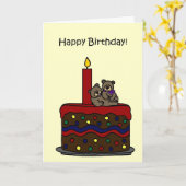 ケーキの誕生日に双子の少女の熊 カード (黄色い花)