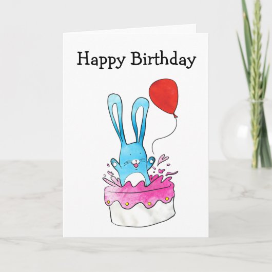 ケーキの誕生日カードを持つウサギ カード (正面)