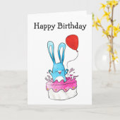 ケーキの誕生日カードを持つウサギ カード (黄色い花)