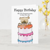 ケーキの誕生日カードを持つ犬 カード (黄色い花)