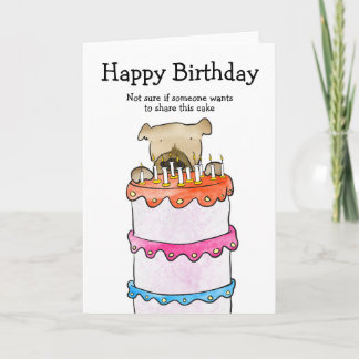 ケーキの誕生日カードを持つ犬 カード