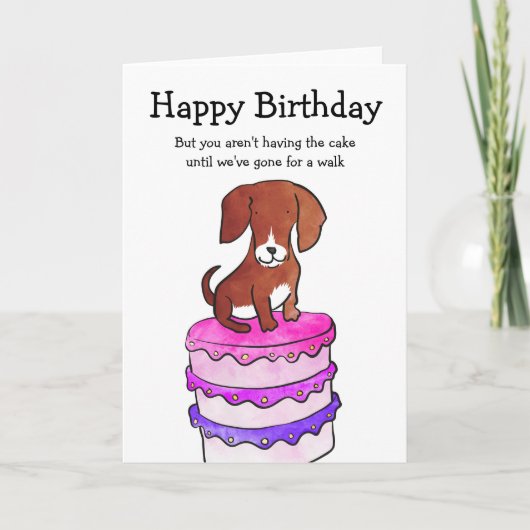 ケーキの誕生日カードを持つ犬 カード (正面)