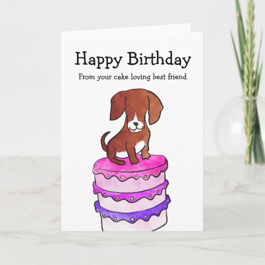 ケーキの誕生日カードを持つ犬 カード (正面)