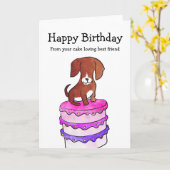 ケーキの誕生日カードを持つ犬 カード (黄色い花)