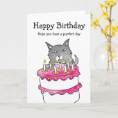 ケーキの誕生日カードを持つ猫 カード (黄色い花)