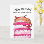 ケーキの誕生日カードを持つ猫 カード (黄色い花)