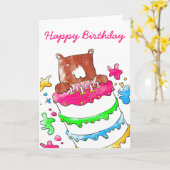 ケーキの誕生日カードを持つ カード (黄色い花)