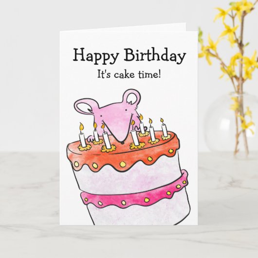 ケーキの誕生日カード付きマウス カード (黄色い花)