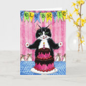 ケーキの誕生日グリーティングカードが付いた可愛い猫 カード (黄色い花)