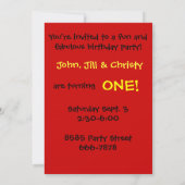 ケーキの誕生日パーティーの招待の三つ子 招待状 (裏面)