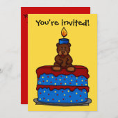 ケーキの誕生日パーティーの招待を受ける少年 招待状 (正面/裏面)