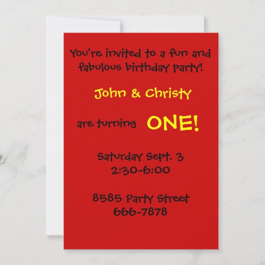 ケーキの誕生日パーティーの招待客の少年双子 招待状 (裏面)