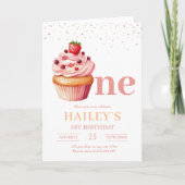 ケーキの誕生日招待状 女の子の1歳の誕生日 招待状 (正面)