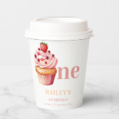 ケーキの誕生日招待状 女の子の1歳の誕生日 紙コップ (正面)