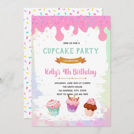 ケーキの誕生日招待状 招待状 (正面/裏面)