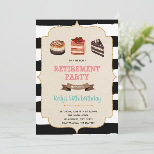 ケーキの退職パーティの招待状 招待状 (スタンド正面)