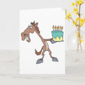 ケーキの間抜け漫画入りの誕生日馬 カード (黄色い花)