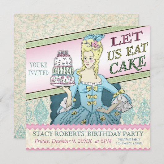 ケーキの食べパーティの招待状 招待状 (正面/裏面)